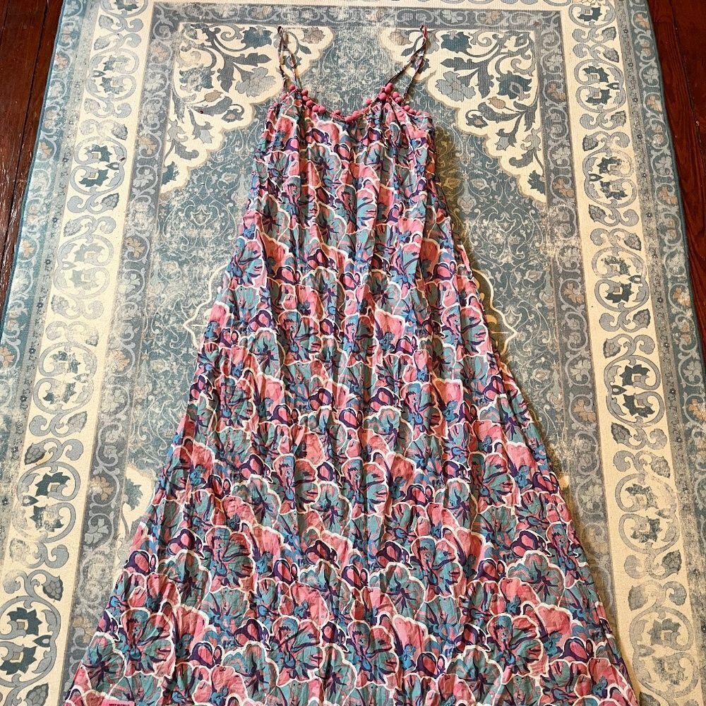 Simply Southern XL Summer Maxi Dress Blue Pink Floral Like NEW